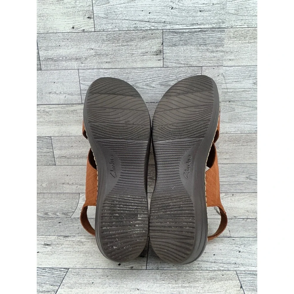 Clarks Collection Women Tan Brown Woven Wedge Sandals Ultimate Comfort Sz 9M